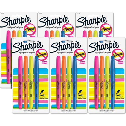 Sharpie Accent Pocket-Style Highlighters, Narrow Chisel Tip, Assorted, 24/Pack