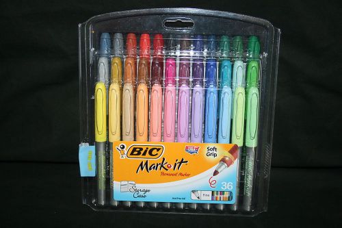 Bic Mark-It ~ 36 Fine Soft Grip Markers W/Storage Case~ NEW
