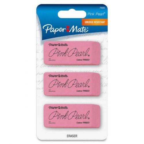 3 Pack PaperMate Pink Pearl Latex Free Large Erasers, Smudge Resistant, #70502