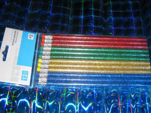 #2 Glitter Wood Pencils-New-Blue-Gold-Green-Red