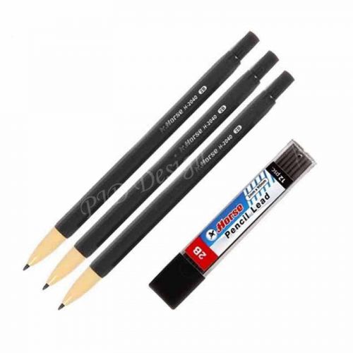 Lot 3 mechanical pencils 2mm + 12 refill leads 2b drawing drafting sketching for sale