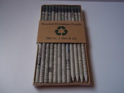 Recycled newspaper Pencils. Set of 12. New.