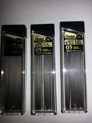 3 Pentel Super Hi-Polymer 0.5mm Fine Lead 30/pk (Pentel C25-HB)