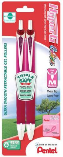 Pentel Pink BCA HyperG Gel Pen Pack Medium Line Pink Barrel Pink Ink - 2 Pack