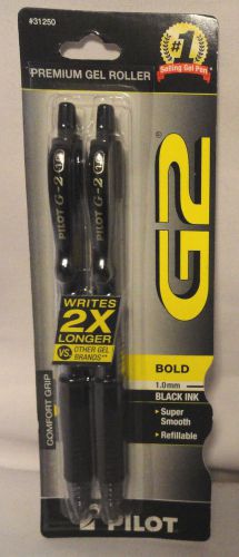 PILOT G2, 2-PK RETRACTABLE / REFILLABLE BOLD BLACK GEL ROLLER INK PENS, NEW