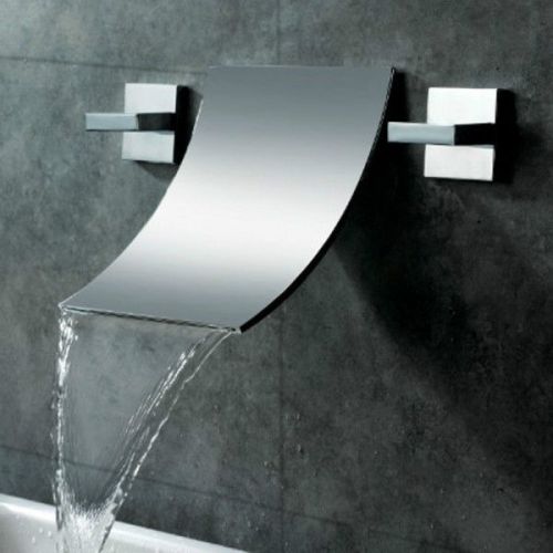 Double Handles Waterfall Bathroom Wall Mounted Faucet Chrome Finish Widespread