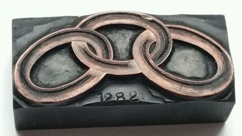 Vintage Printing Block letterpress Odd Fellows   copper chain links FLT