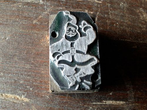 Antique Letterpress PRINTERS BLOCK - Santa Claus jumping up clicking his heals