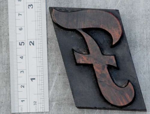 letter &#034;F&#034; fancy letterpress wood block wonderful patina alphabet old vintage