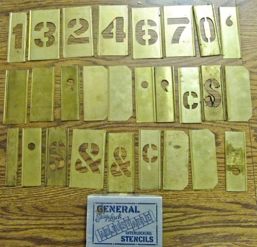 Large lot alpha no. general sets reeses brass  interlocking stencils 2&#034; 2.5&#034; 4&#034; for sale