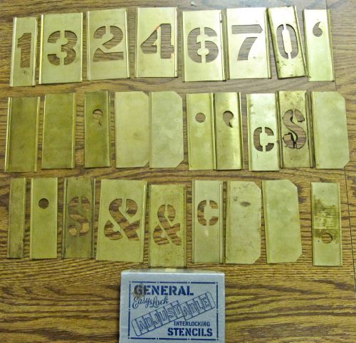 Large Lot Alpha No. General Sets Reeses Brass  Interlocking Stencils 2&#034; 2.5&#034; 4&#034;