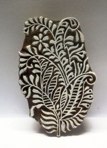 INDIAN WOODEN HAND CARVED TEXTILE PRINTING FABRIC BLOCK STAMP FINE LEAF PRINT