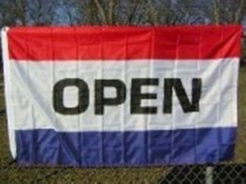 OPEN MESSAGE FLAG 3X5 FT PRINT POLYESTER RED WHITE BLUE RETAIL BUSINESS MESSAGE