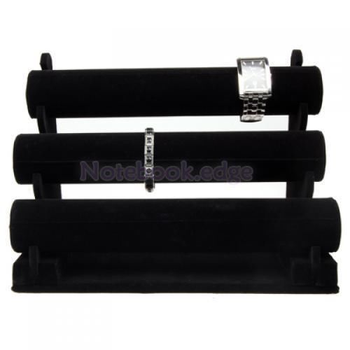 3-tier black velvet watch bracelet cuff jewelry display stand holder rack bar for sale