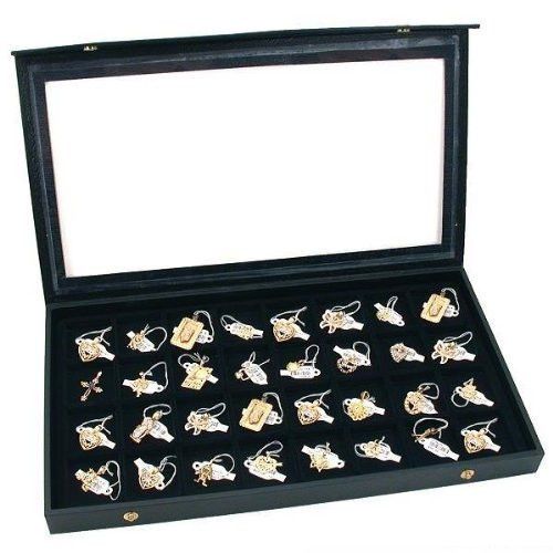New 32 earring jewelry display black case clear top for sale