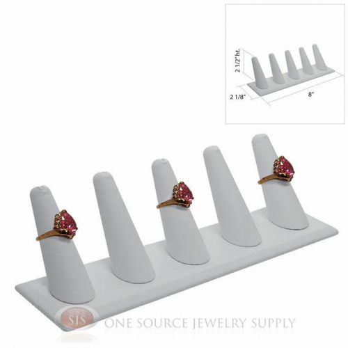 2 1/2&#034; Five Finger White Leather Ring Display Jewelry Showcase Presentation