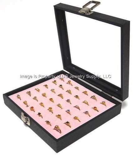 12 Wholesale Glass Top Lid Pink 36 Ring Display Portable Sale Storage Box Cases