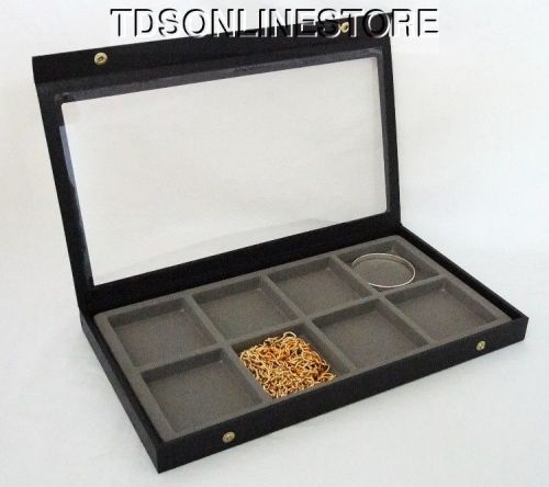 8 Slot Multipurpose Clear Top Jewelry Display Case Gray