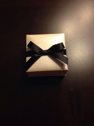 Jewelry Pendant, Necklace Or Earrings Gift Box  Satin Black Ribbon Ivory Box