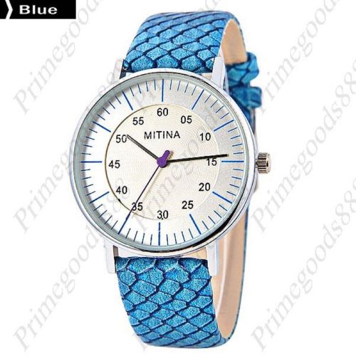 Snake Skin Scale Leather Scales Quartz Analog Wrist Wristwatch Women&#039;s Blue