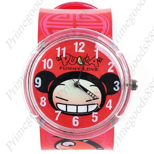 Wide Plastic Pucca Animation Quartz Wrist Wristwatch Lady Ladies Women&#039;s Red