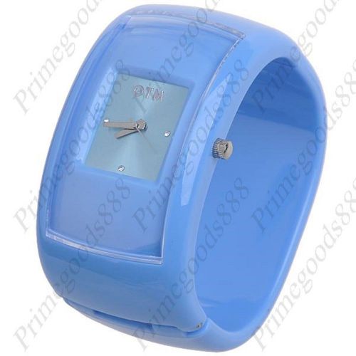 Square Plastic Hoop Bracelet Bangle Lady Ladies Quartz Wristwatch Women&#039;s Blue
