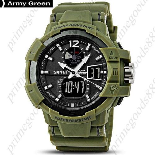 50M Water Proof Analog Digital Date Wrist LED Timer Wristwatch Men&#039;s Army Green