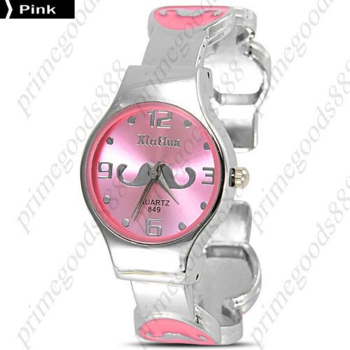 Mustache Alloy Bracelet Bangle Quartz Lady Ladies Wristwatch Women&#039;s Pink
