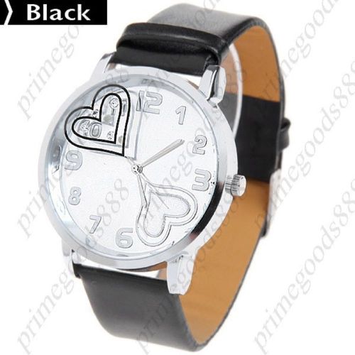 Heart Dial Face Synthetic Leather Strap Quartz Wrist Wristwatch Women&#039;s Black
