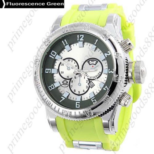 Numeral Big Face Quartz Analog Date Sub Dial Wrist Men&#039;s Wristwatch Rubber Green