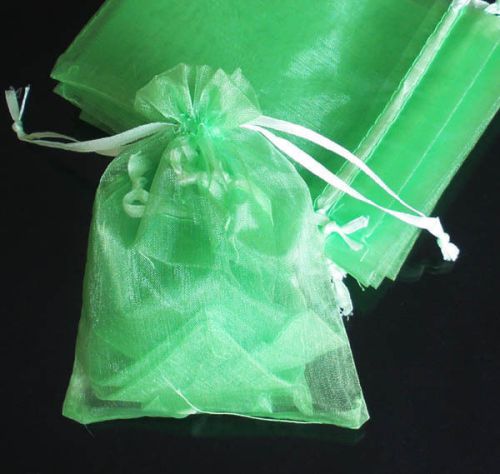 400 Solid Light Green Organza Bag Pouch for Xmas NewYear Gift 7x9cm(2.7x3.5inch)