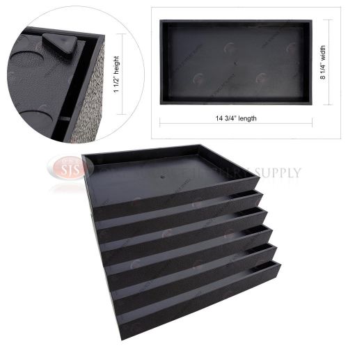 6 Piece 1 1/2&#034; Deep Black Plastic Display Tray Storage Stackable Organizers