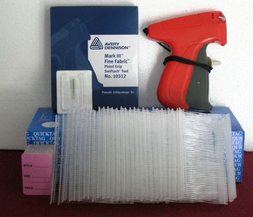 10312 avery dennison fine fabric tagging gun+ 5000 2&#034; clear barbs +100 price tag for sale