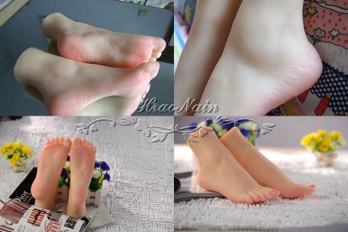 1 Pair silicone Lifelike Female mannequin foot display shoes and socks size34-35