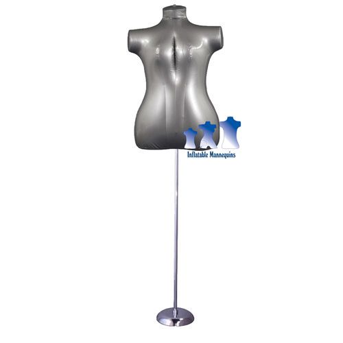 Inflatable Female Torso, Plus Size, Silver and MS1 Stand