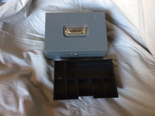 Huntlit-ning lit-ning - grey metal cash box with coin tray &amp; key -  hunt mfg co for sale