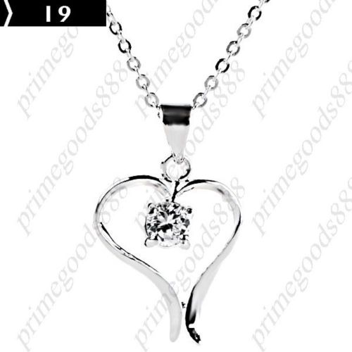 Heart shaped Pendant Necklace Pendant Jewelry Accessories Rhinestones Silver 19