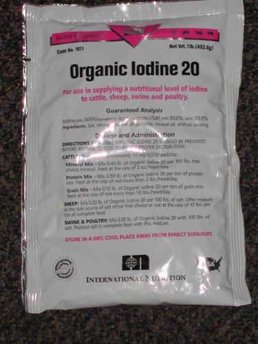 Organic Iodine 20 (1lb/pkg) Cattle sheep swin poultry Nutritional Defieciency