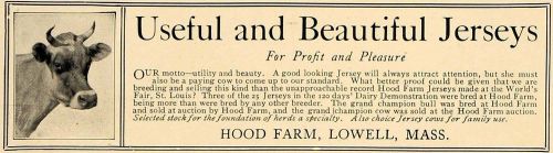 1906 Ad Hood Farm Lowell Massachusetts Jersey Cows Bull - ORIGINAL CL9