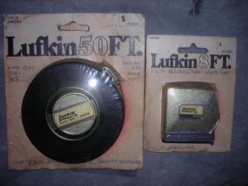 2 Vintage Lufkin White Clad Tape Measures 8ft &amp; 50ft *Still in Packages Rare HTF