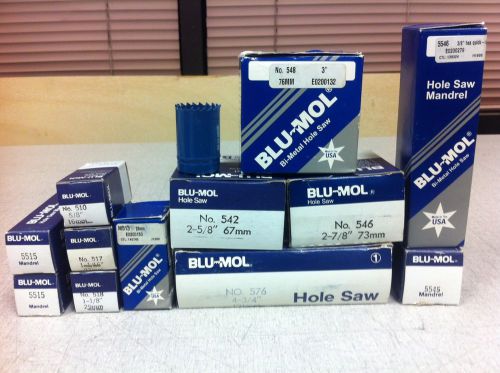 Brand New - 9 Blu-Mol Bi-Metal Hole Saws and 4 Mandrels