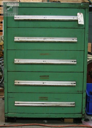 Stanley vidmar 5 drawer green cabinet with locking mechanism no key for sale