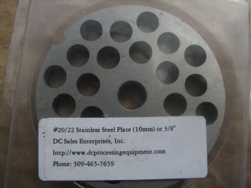 New STAINLESS STEEL Meat Grinder Plate  - size #20 or 22 - 3/8&#034; holes