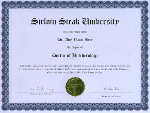 Doctor Butcherology Novelty Diploma Gag Gift Butcher