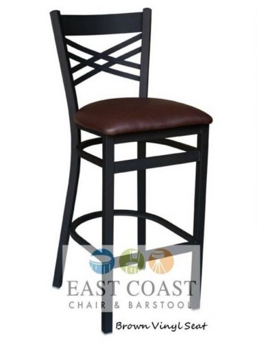 New commercial cross back metal restautant bar stool with brown vinyl seat for sale