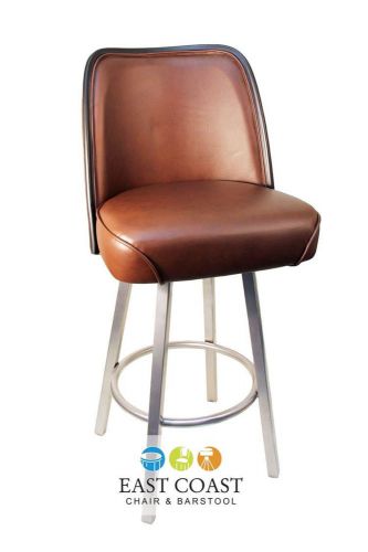 New Gladiator Commercial Brown Bucket Bar Stool w/ PVC Edge &amp; Silver Base