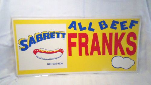 Vintage Laminated SABRETT All Beef Franks Hot Dog Sign 22&#034;x10&#034;
