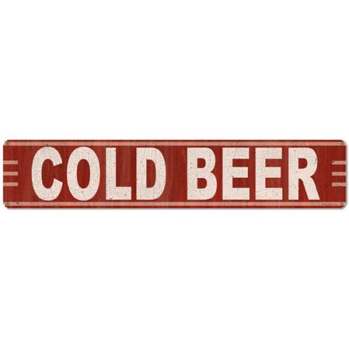 Cold Beer Old Fashioned Horizontal Steel Sign Red 28 x 6 in