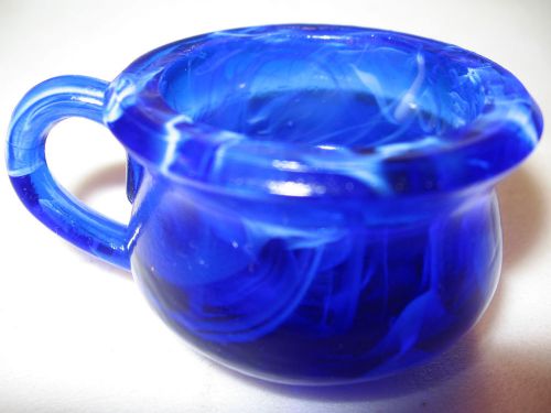 Cobalt blue &amp; milk glass Chamber pot toothpick holder potty boyd match white mug
