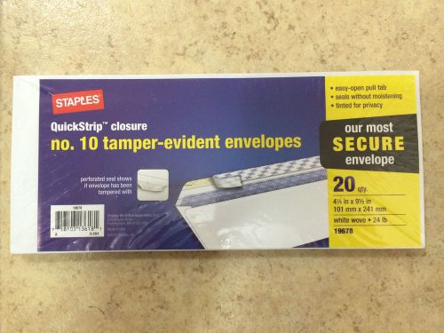 Staples® #10 tamper evident white wove business quickstrip envelopes, 20/pack for sale